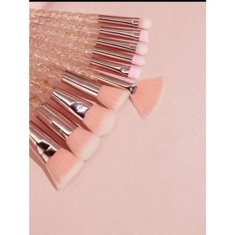 Glittery Makeup Brushes In Light Pink Set of 10